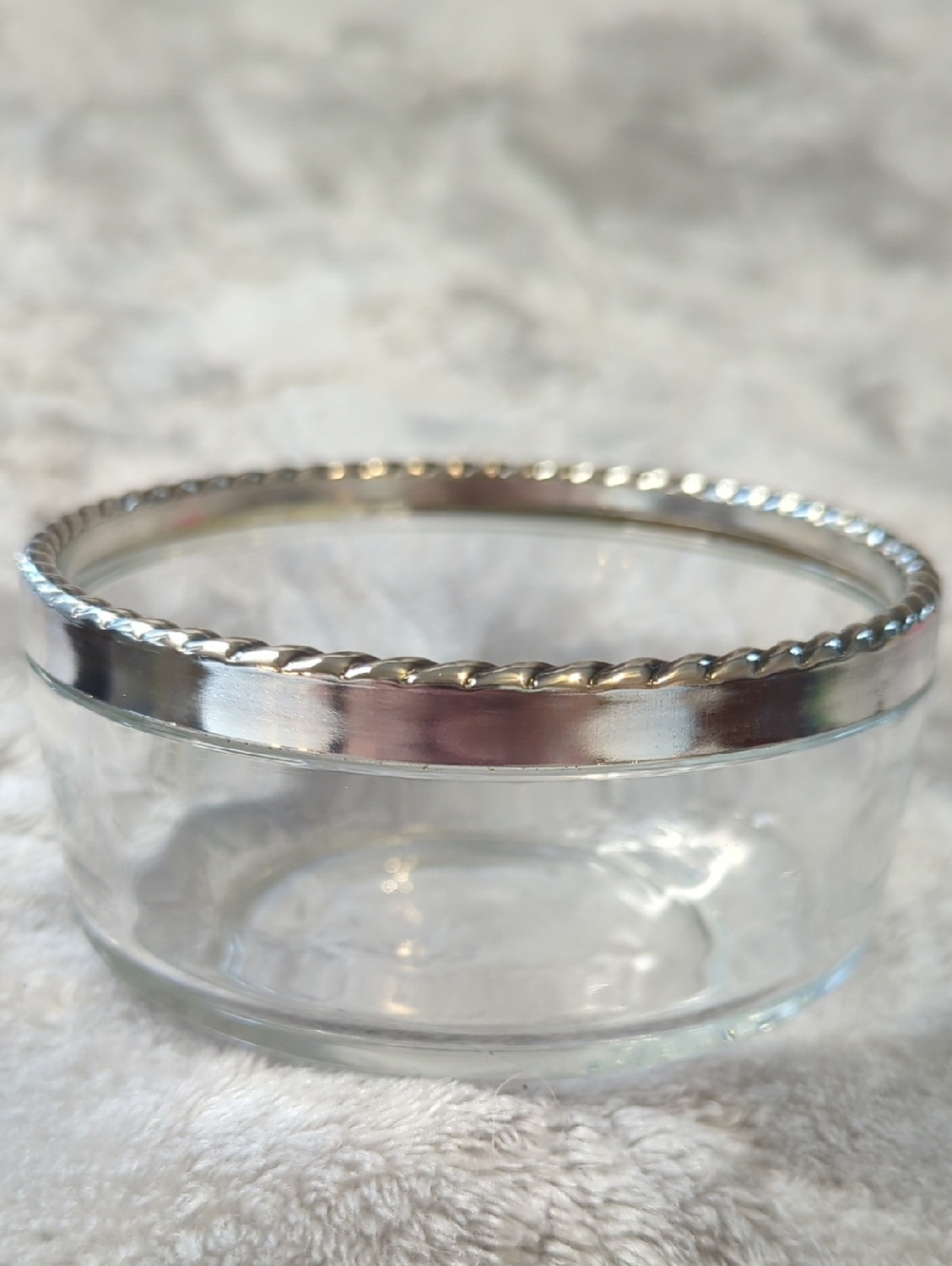 Bormioli Rocco Italian Glass Bowl/Candy Dish Silver Plate Rope Rim Italy 4.25"
